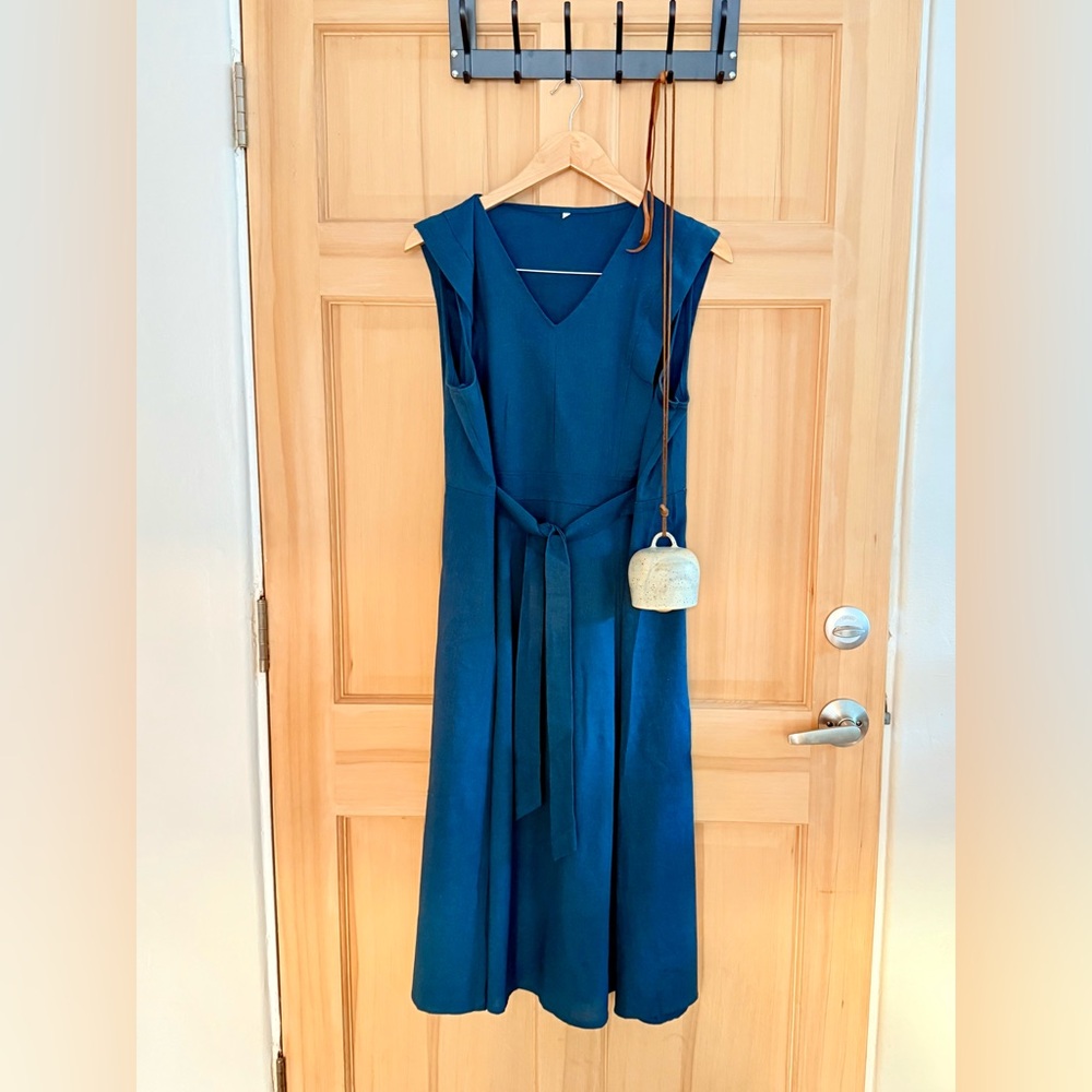 Handmade Linen Sleeveless Dress - Attached Tie